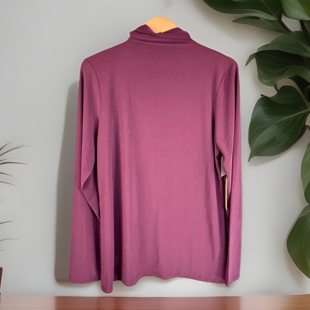 Halogen‎ Top Blouse XL Burgundy Fig Silky Slinky Mock Neck NWT Minimalist